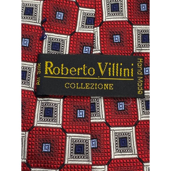 Roberto Villini Collezione 100% Silk Red Geometric Pattern Tie Made In Korea Ele - Picture 5 of 7